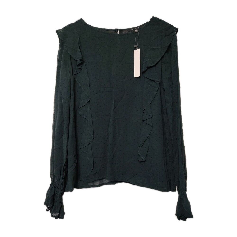 Sanctuary Avery Black Long Sleeve Polka Dot Blouse Size S New NWT Ruffles